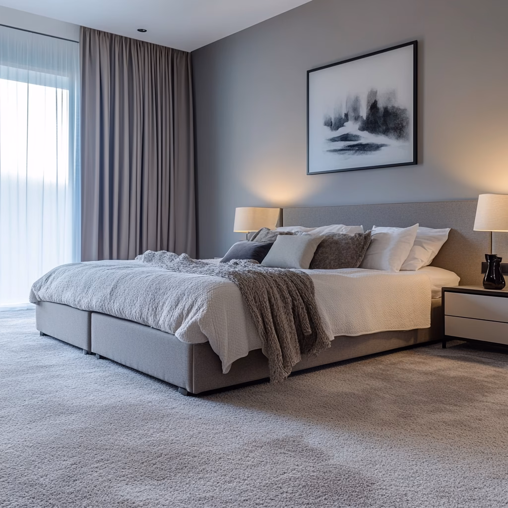 Professional carpet installation in modern bedroom
